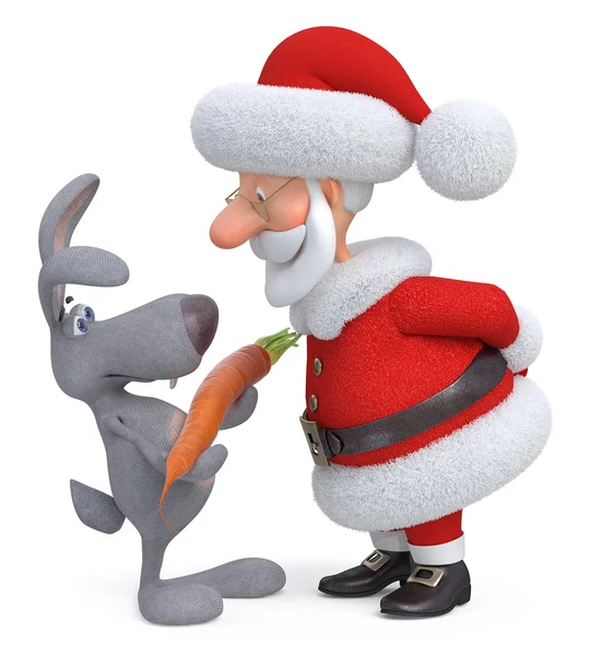 3d Santa Claus and hare with carrot — Stock Image 3d Santa Claus and hare with carrot Royalty Free Stock Photos