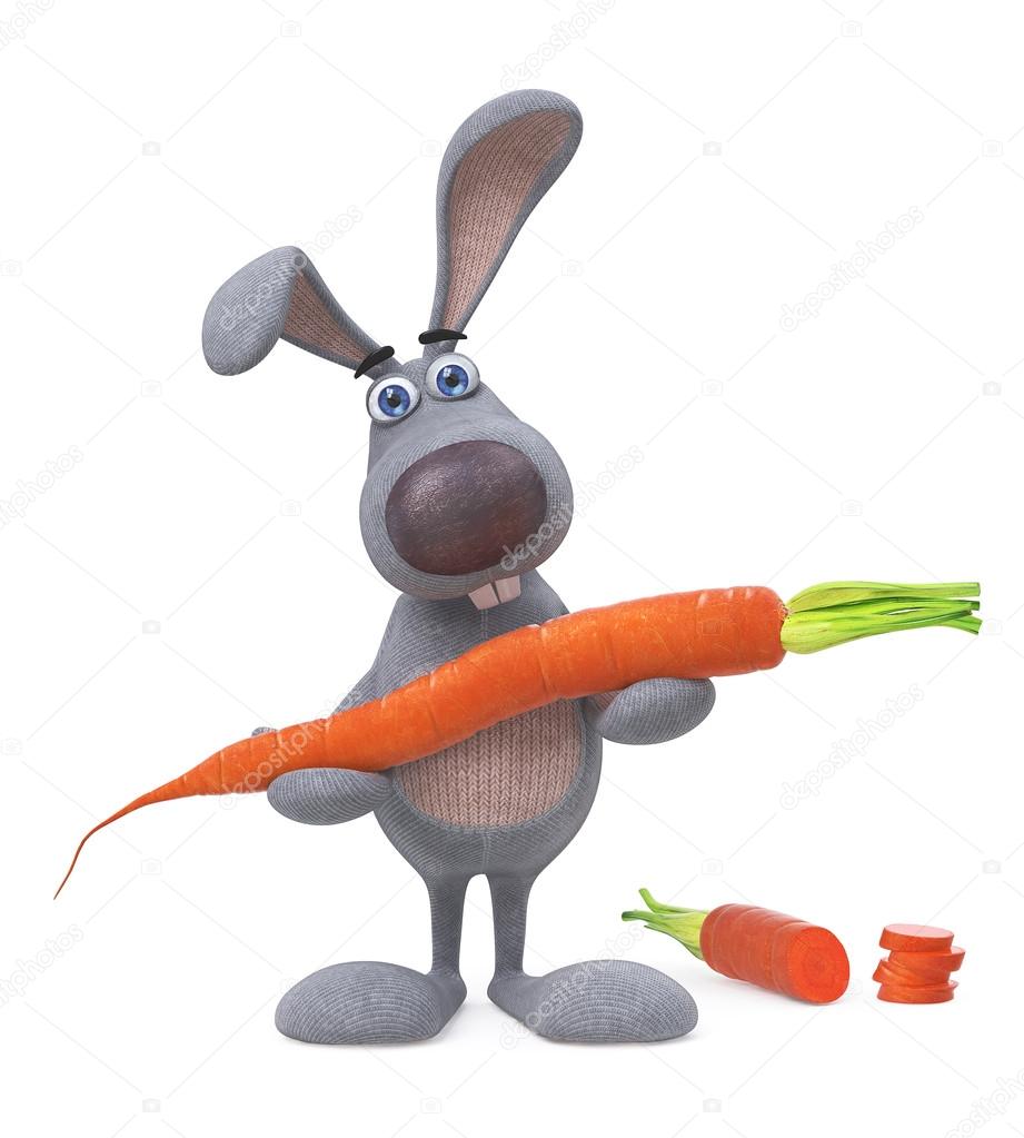3d gray hare with carrot