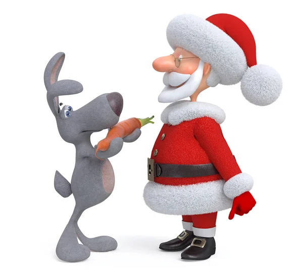 3d 산타 클로스와 토끼와 당근 — 스톡 사진