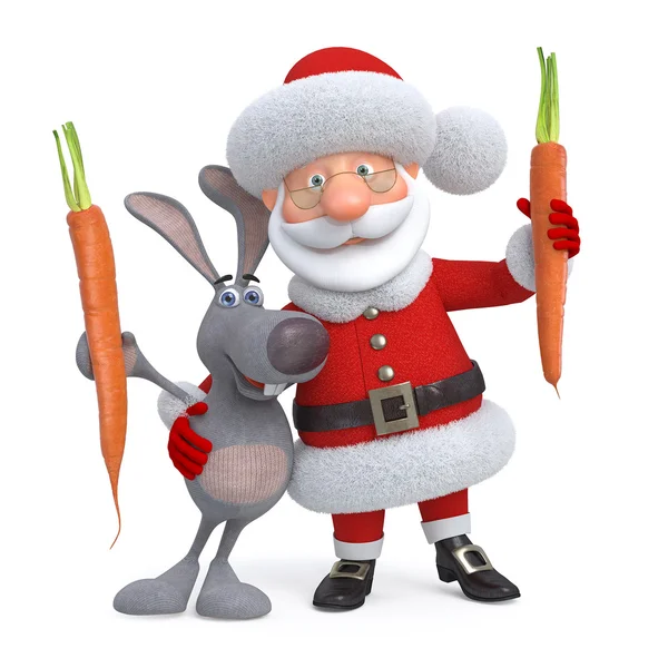 3d Санта-Клаус и заяц с морковью — стоковое фото