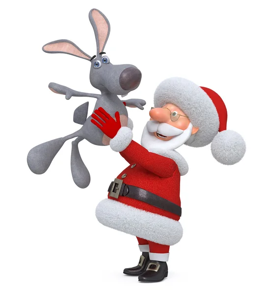 3D-Weihnachtsmann und Hase — Stockfoto
