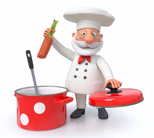 The cook with a pan and a ladle — Stock Photo, Image