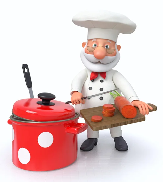 The cook with a pan and a ladle — Stock Photo, Image