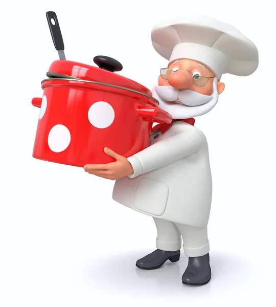 The cook with a pan and a ladle — Stock Photo, Image