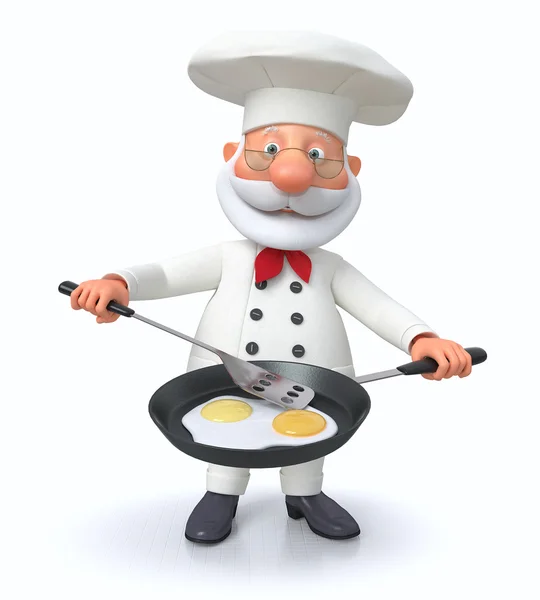 Ilustración 3D del cocinero con una sartén —  Fotos de Stock