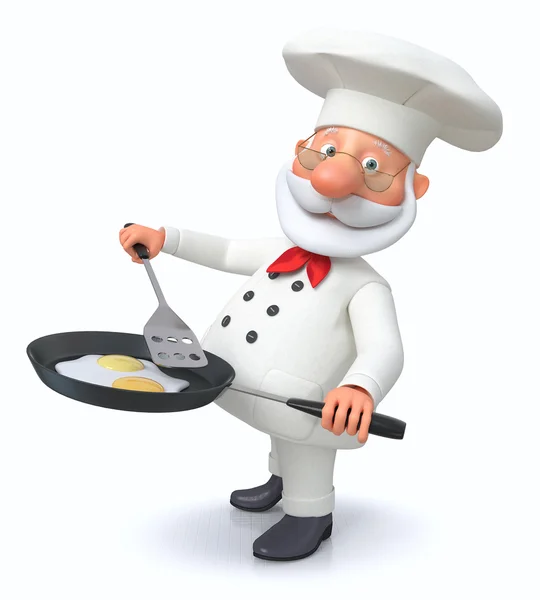 3D illustration of the cook with a frying pan — Stock Photo, Image