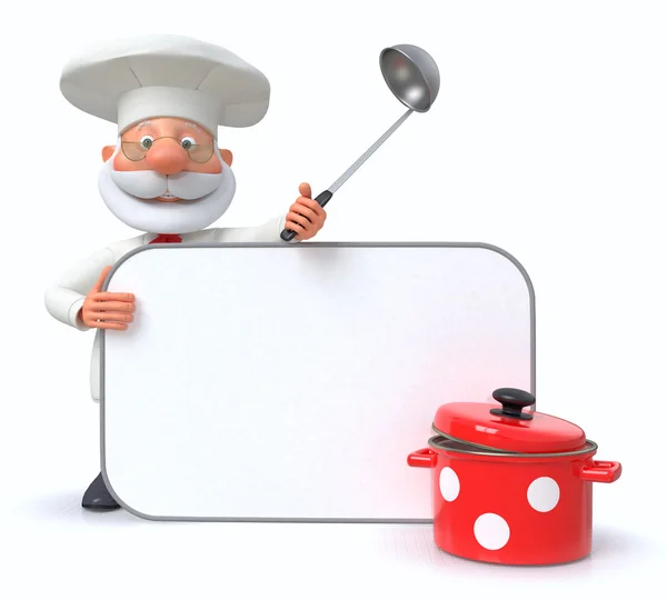 Illustrazione 3D il cuoco mostra il menu — Foto Stock