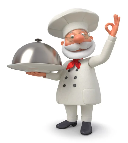 3D απεικόνιση ο μάγειρας με ένα πιάτο — Φωτογραφία Αρχείου