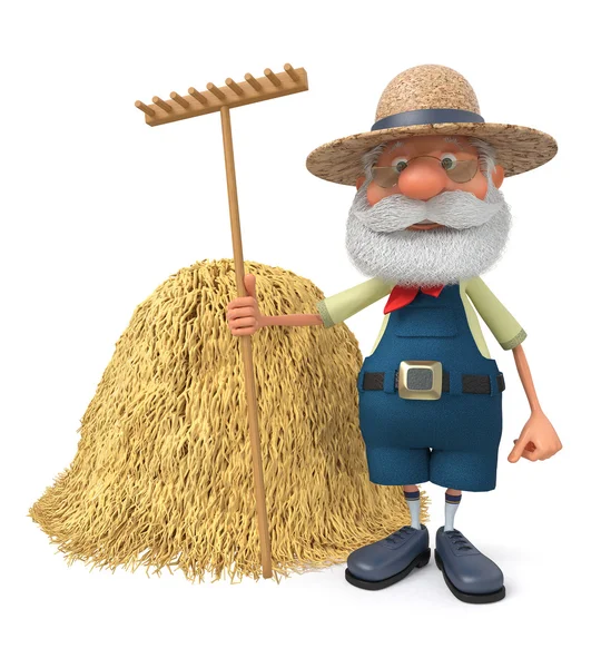 3D illustration the elderly farmer costs outdoors with a smile — Stock Photo, Image