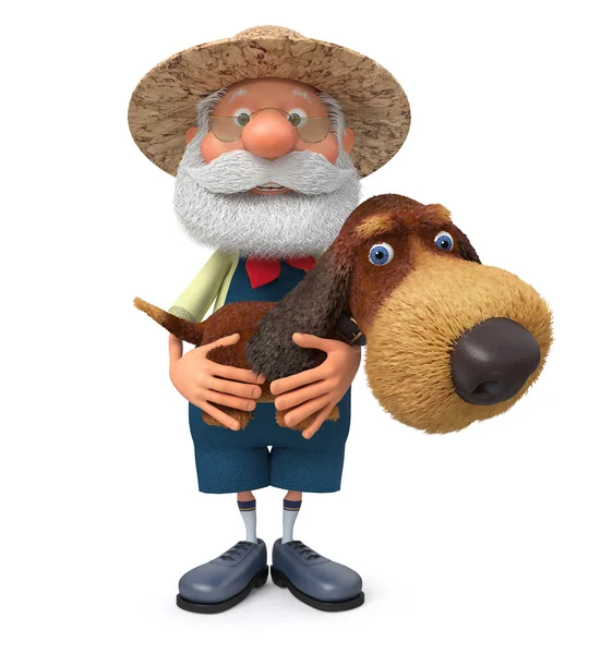 3D-Illustration des Bauern mit Hund und Harke — Stockfoto