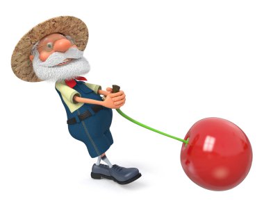 3D resimde yaşlı çiftçi bir kiraz ile maliyeti