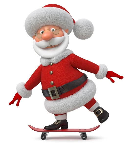 Ilustracja 3d Santa Claus idzie na deskorolce — Zdjęcie stockowe