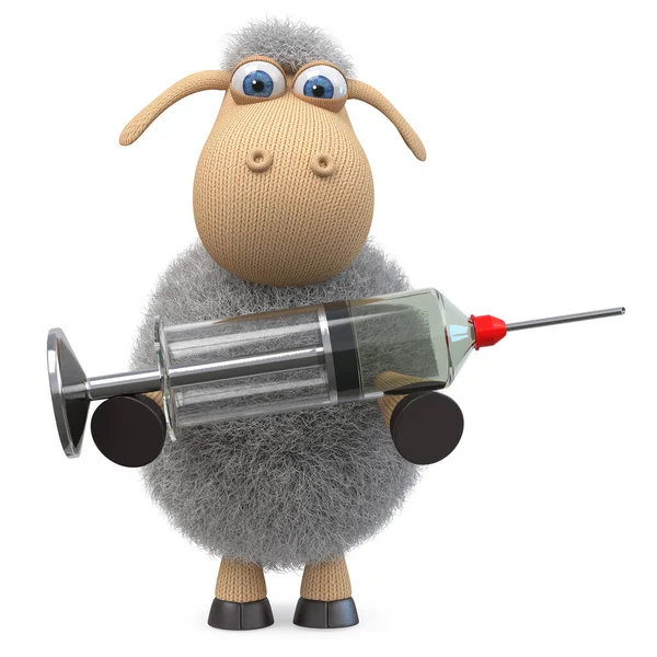 Illustration Sad Sheep Infected Coronavirus Vaccination Syringe — Stock fotografie