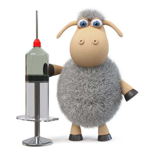 Illustration Sad Sheep Infected Coronavirus Vaccination Syringe — Stock Photo, Image