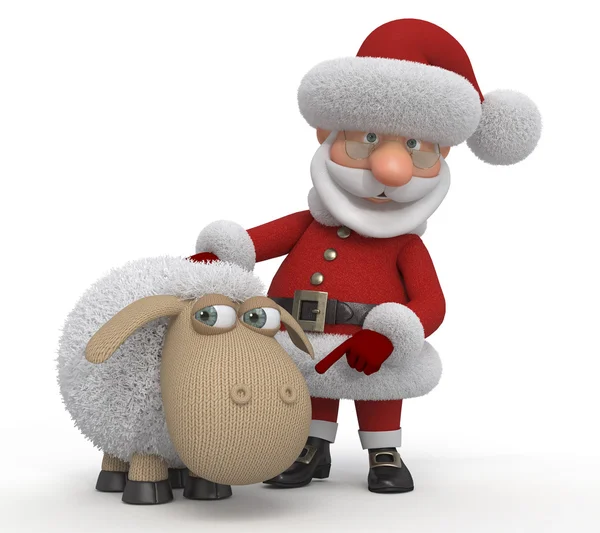 3D-Weihnachtsmann mit Lamm — Stockfoto