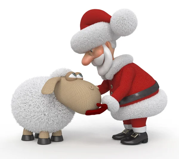 3d Santa Claus with a lamb — Stock Photo, Image