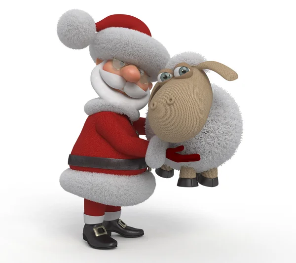 3d Santa Claus with a lamb — Stock Photo, Image