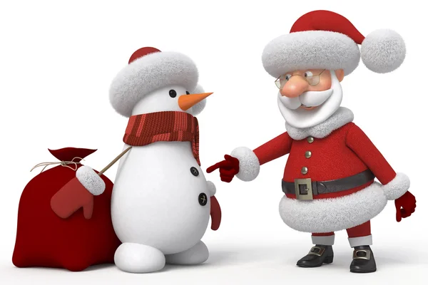 3d Санта-Клаус со снеговиком — стоковое фото