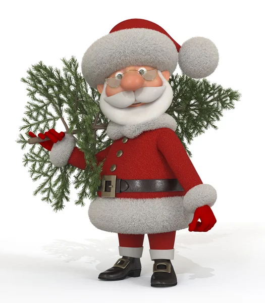 3d Babbo Natale con un abete — Foto Stock