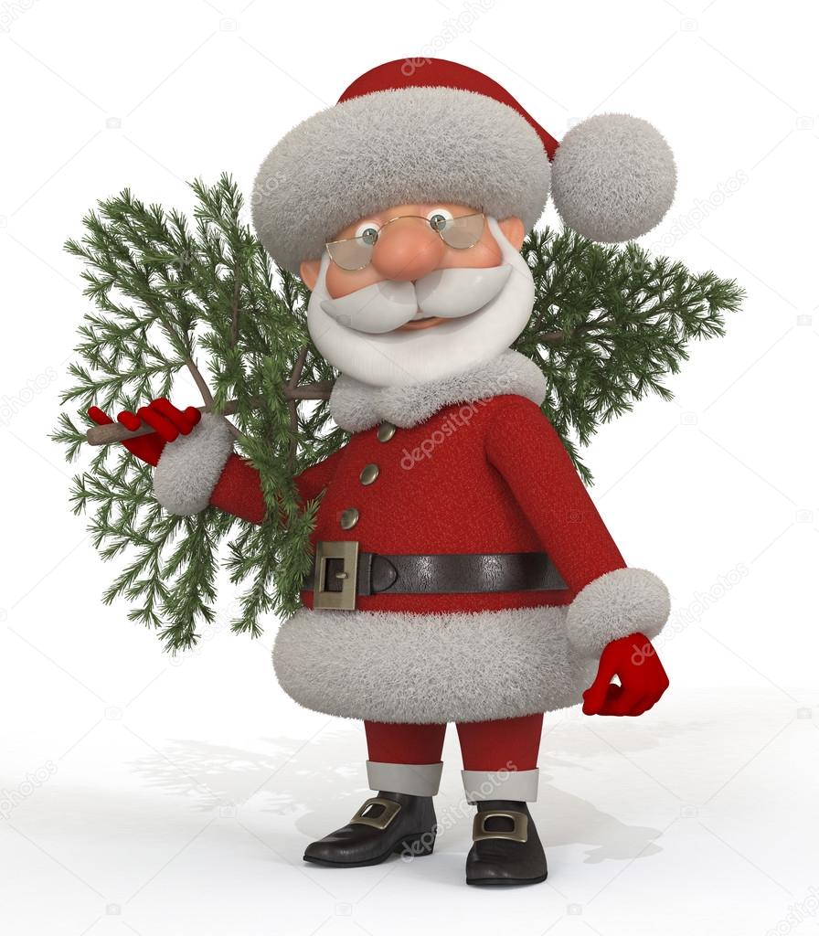 3d Santa Claus with a fir-tree