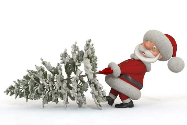 3D jultomten med en GranTree — Stockfoto