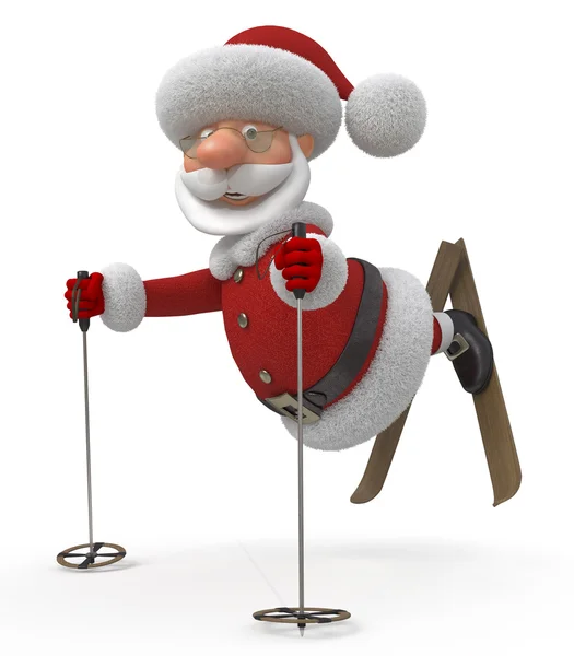 3D Santa Claus på skidor — Stockfoto