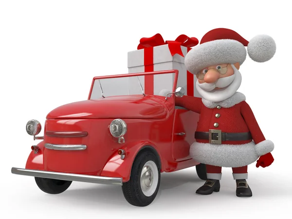 3D-Santa Claus met de auto — Stockfoto