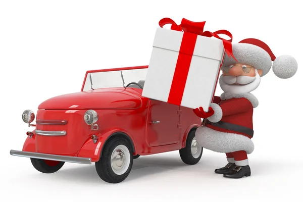 3D jultomten med bil — Stockfoto