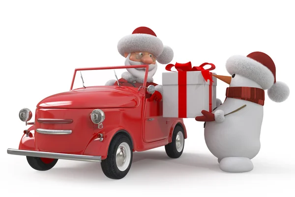 3d santa claus en coche — Foto de Stock