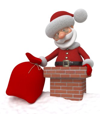 3D Noel Baba bir çatı üzerinde