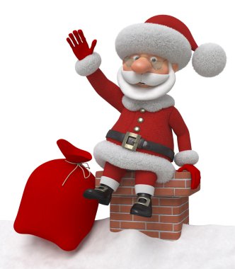 3D Noel Baba bir çatı üzerinde