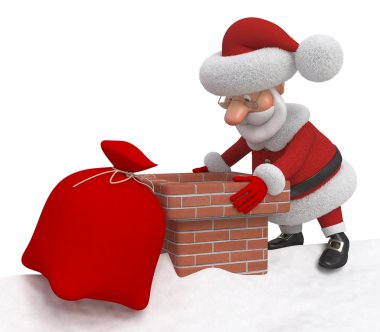 3D Noel Baba bir çatı üzerinde