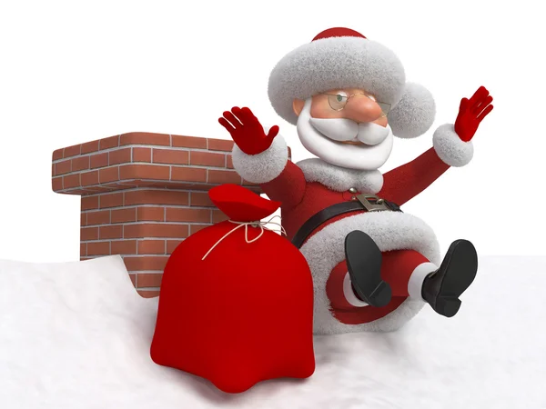 3d santa Claus cai de um telhado — Fotografia de Stock