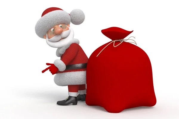 3d Santa Claus with a bag — Stock Photo, Image