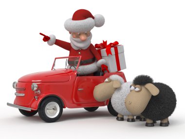 koyun ile araba ile 3D Noel Baba
