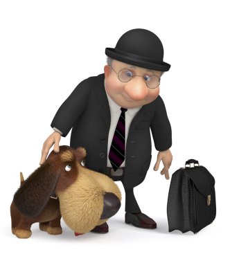 bir köpek ile 3D iş adamı