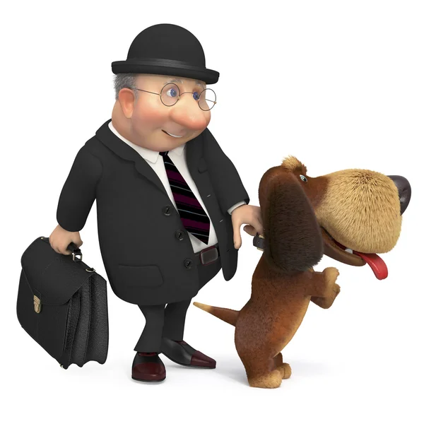 3d businessman with a dog — Stock Photo, Image