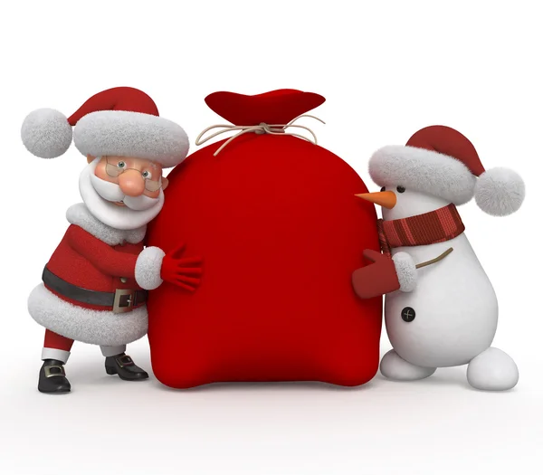 3D-Santa Claus met een sneeuwpop — Stockfoto