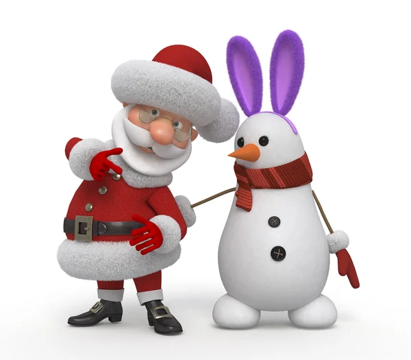 3d Santa Claus with a snowman — Stock Photo, Image