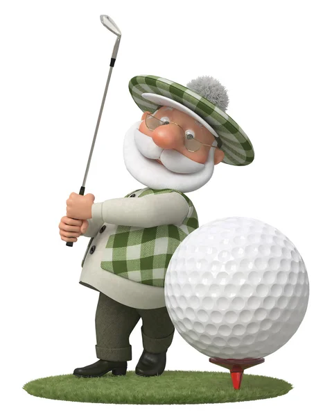 3d little man golfer — Stock Photo, Image