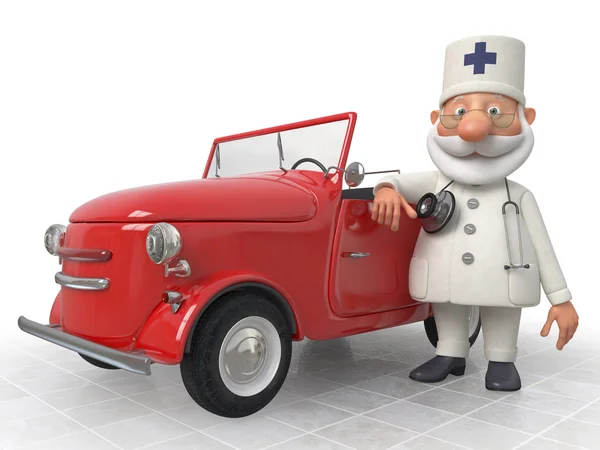 3D Доктор стоит рядом с автомобилем — стоковое фото