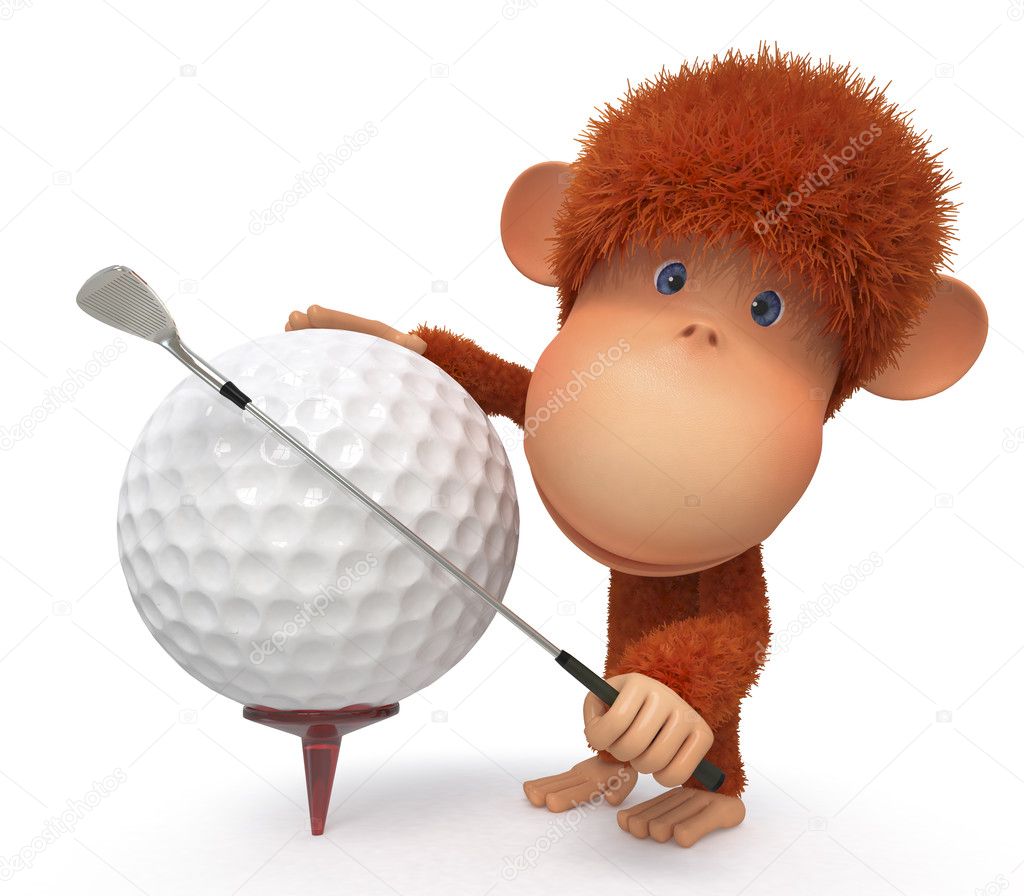 The monkey plays golf