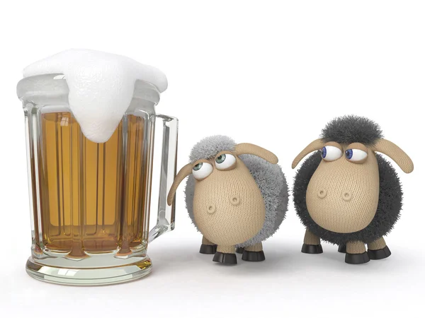 Sheep with beer — Stock Photo, Image