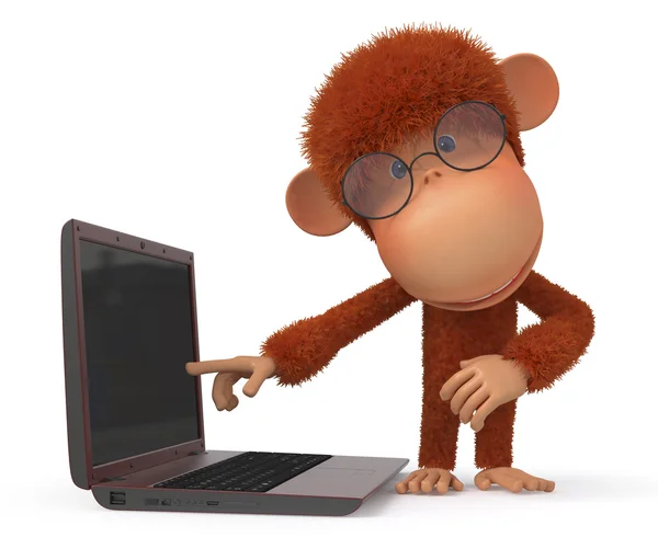 노트북과 빨간 원숭이 — 스톡 사진