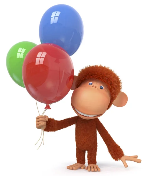 Czerwona małpa z balonem — Zdjęcie stockowe