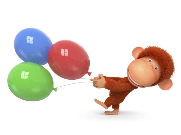 El mono rojo con globo —  Fotos de Stock