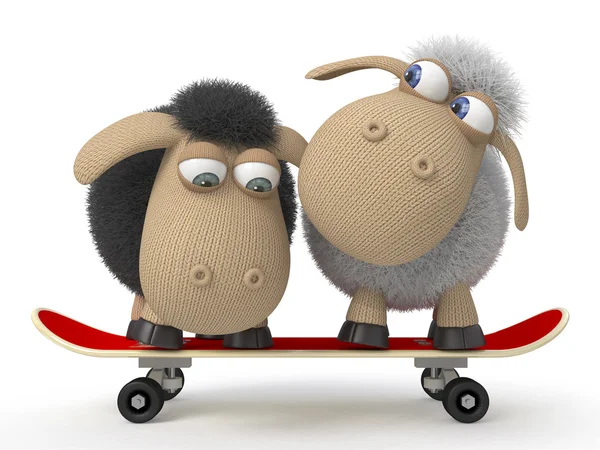 3d sheep on a skateboard — Stock Photo, Image