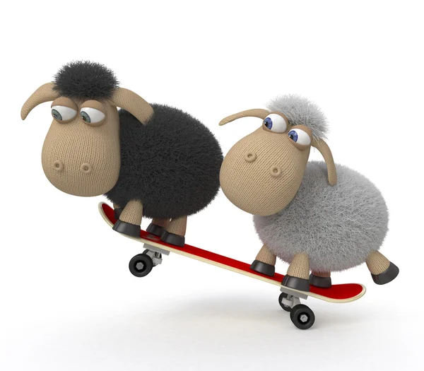 3D ovce na skateboardu — Stock fotografie
