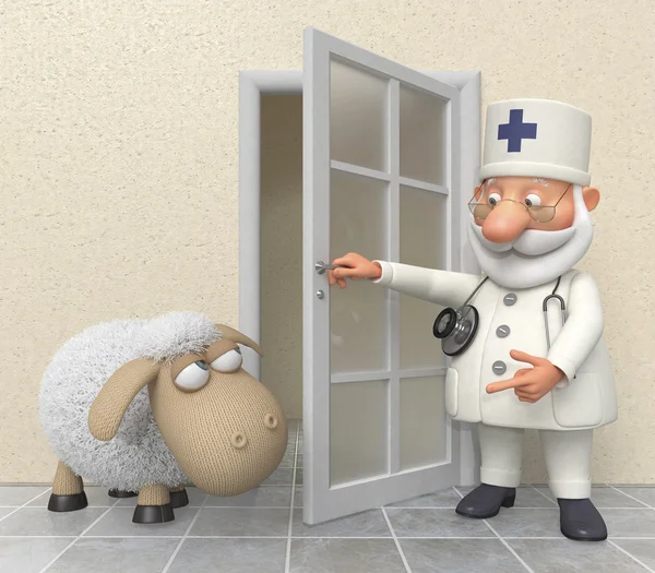 The 3D doctor in hospital with a lamb — Stock Photo, Image