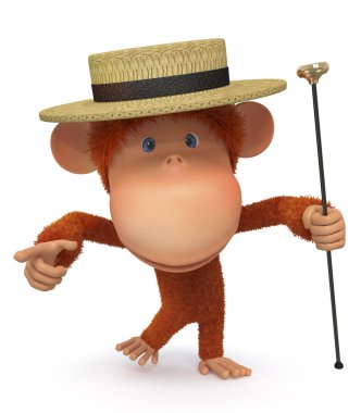 3D maymun bir adım dans ediyor.